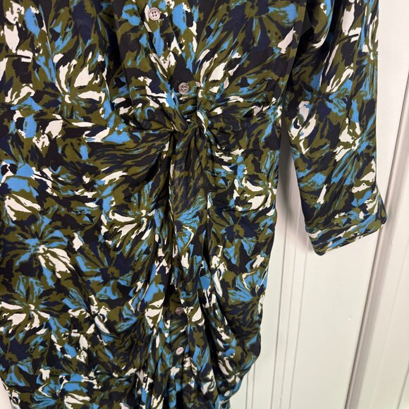 Veronica Beard Long-Sleeve Printed Button-Front Tie-Waist Shirtdress - Size 10 - Picture 4 of 9